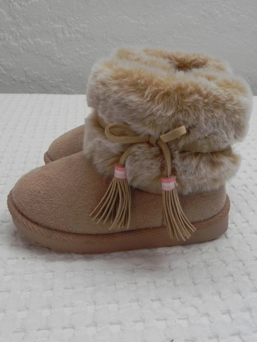 First Steps Faux Fur Tan Winter Bootie Girls Toddler Size 6